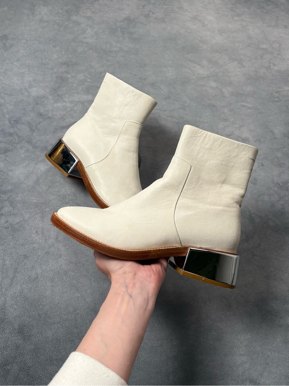 MAISON MARGIELA MM6 Mirror Block Heel Leather Ankle Cream Archive Y2K Boots